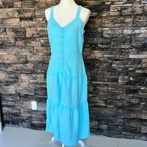 Light Blue Sleeveless Button-Front Maxi Dress